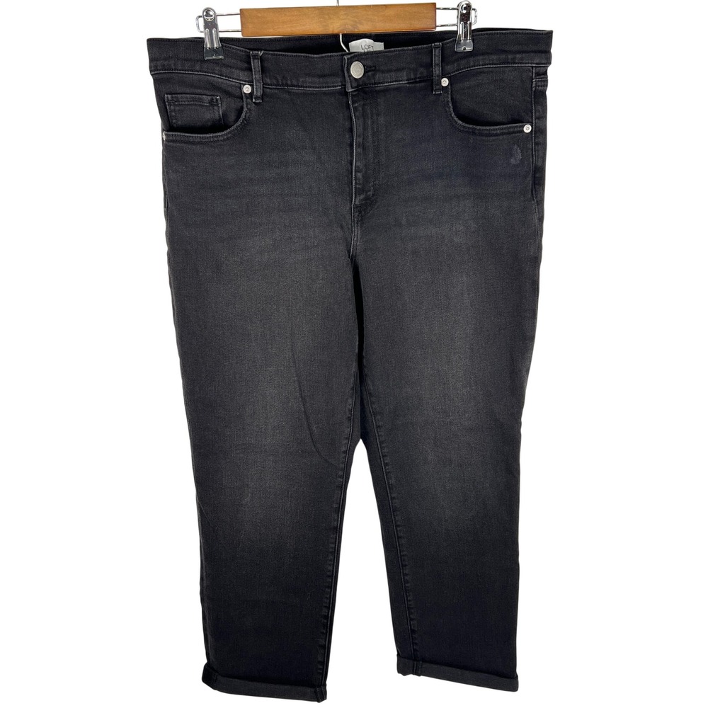 Loft Womens Boyfriend Jeans Washed Black Cropped Denim Pants Size 14 NEW